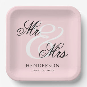 Elegant Minimal Mr and Mrs. Wedding  Paper Plate
