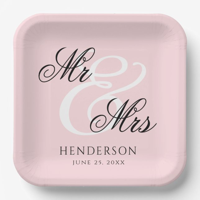 Elegant Minimal Mr and Mrs. Wedding  Paper Plate (Front)