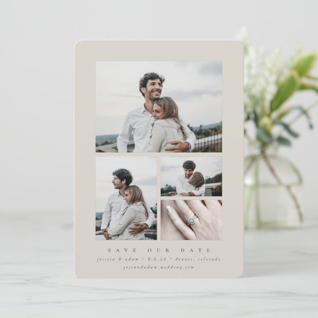 Elegant Minimal Multi Photo Save The Date (Standing Front)
