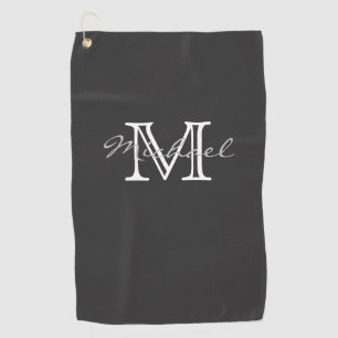 Elegant Minimal Name and Monogram Dark Grey Golf Towel