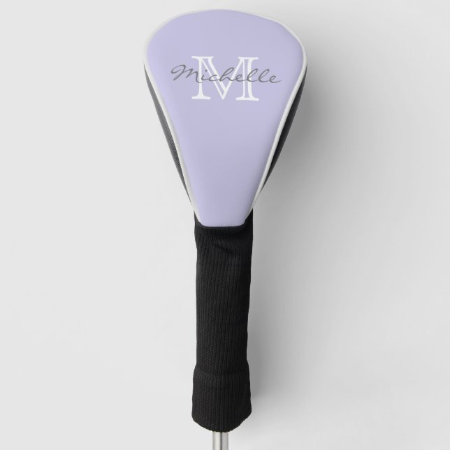 Elegant Minimal Name and Monogram Lavender Golf Head Cover (Front)