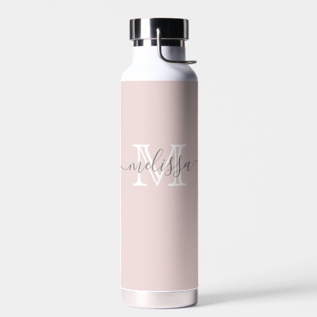 Elegant Minimal Name and Monogrammed Custom Colour Water Bottle (Left)