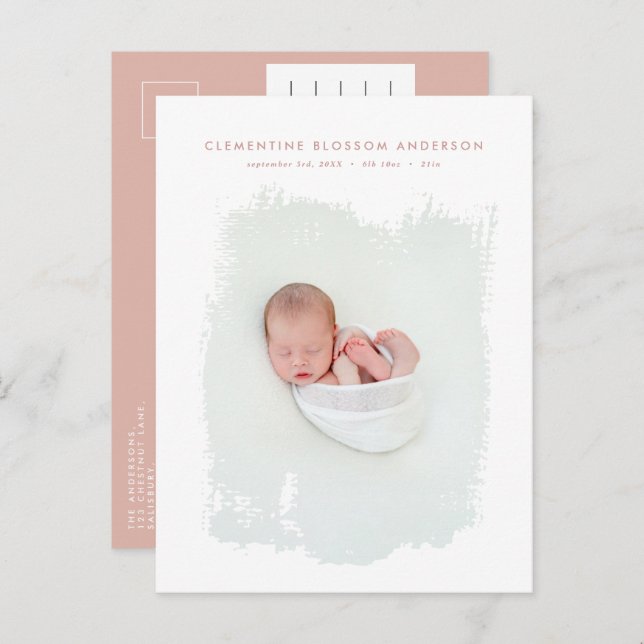 Elegant minimal natural birth announcement photo (Front/Back)