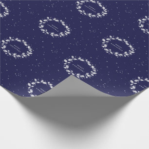 Elegant Minimal Navy Blue Christmas Holly Wreath Wrapping Paper