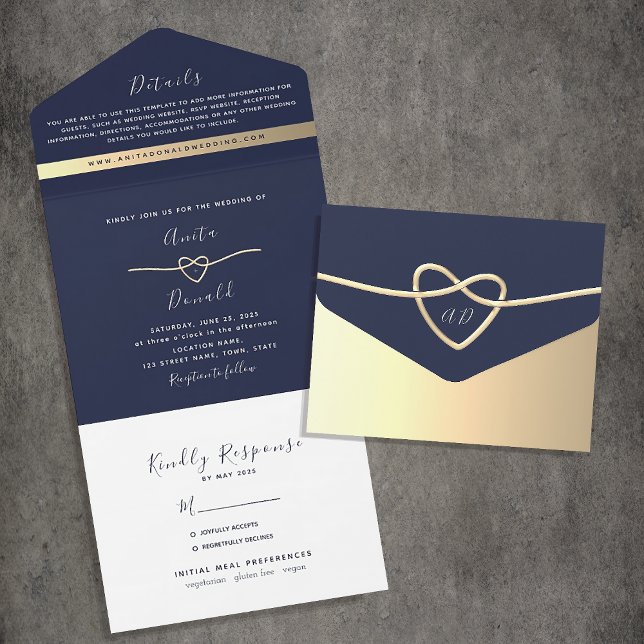 Elegant Minimal Navy Blue Wedding All In One Invitation (Creator Uploaded)