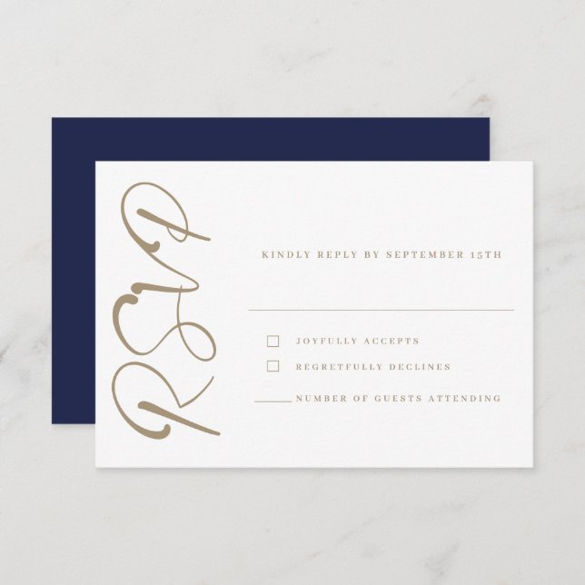 Elegant Minimal Navy Gold Wedding RSVP Card (Front/Back)