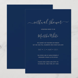 Elegant Minimal Navy Silver Virtual Bridal Shower Invitation