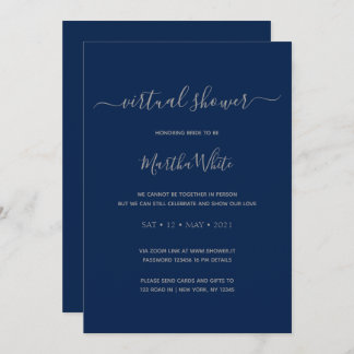 Elegant Minimal Navy Silver Virtual Bridal Shower Invitation