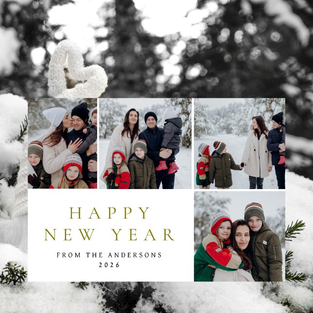 Elegant Minimal New Year Cheers Family 4 Photo Holiday Card (Creator Uploaded)