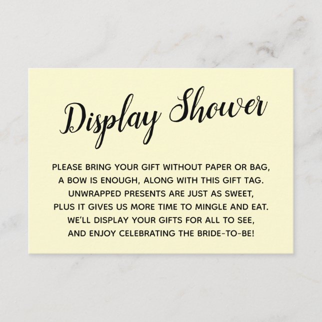 Elegant, Minimal No Wrap Bridal Shower Yellow Enclosure Card (Front)