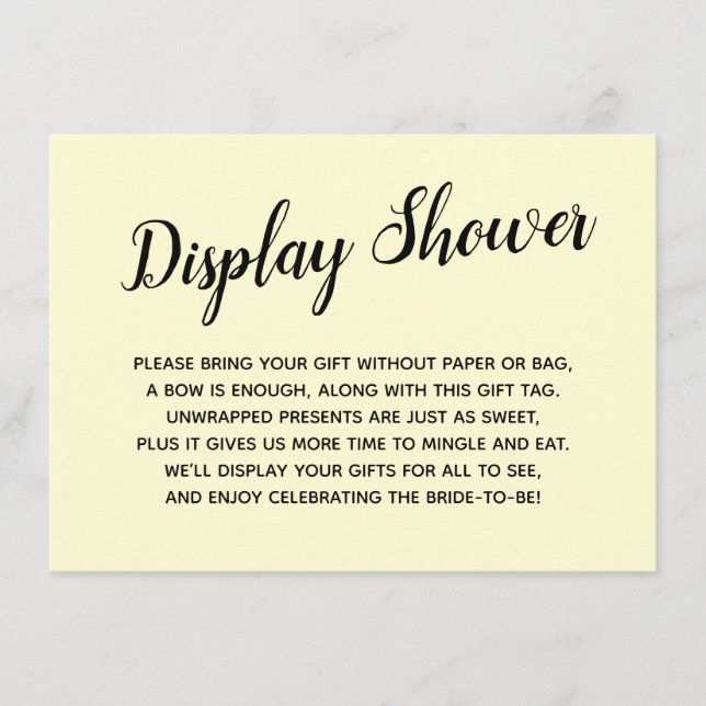 Elegant, Minimal No Wrap Bridal Shower Yellow Enclosure Card (Front)