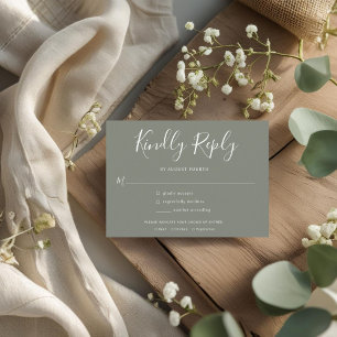 Elegant Minimal Olive Green Wedding RSVP Invitation Postcard