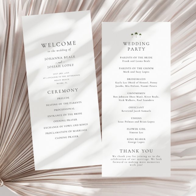 Elegant Minimal Palm Tree Wedding Programme (Creator Uploaded)