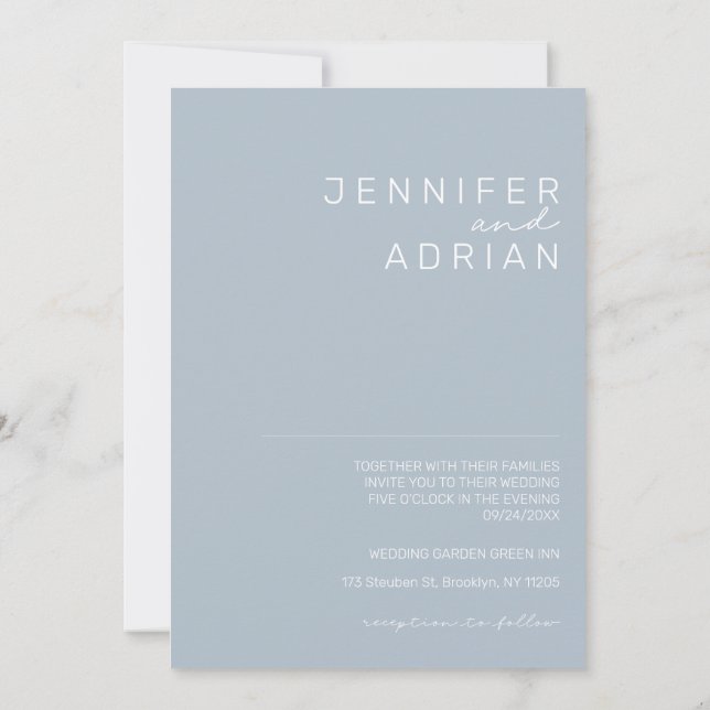 Elegant Minimal Pastel Blue Modern Simple Wedding  Invitation (Back)
