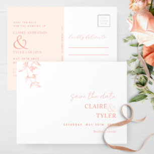 Elegant Minimal, Peach Wedding Save The Date Postcard