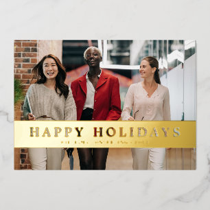 Elegant Minimal Photo Business  Foil Holiday Card