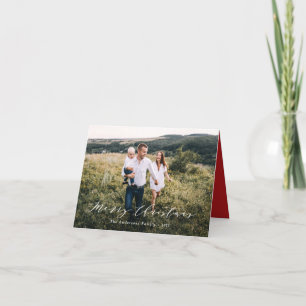Elegant minimal photo Christmas script festive red Holiday Card