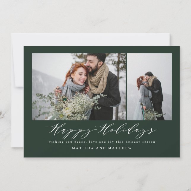 Elegant minimal photo collage christmas script holiday card (Front)
