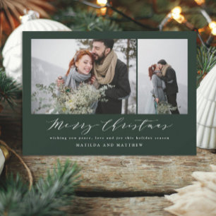 Elegant minimal photo collage christmas script holiday card