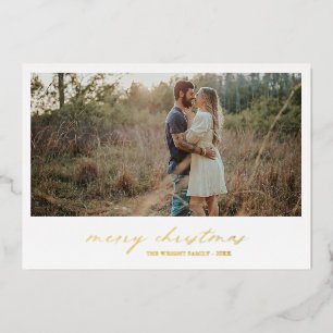 Elegant Minimal Photo Modern Christmas Foil Holiday Card