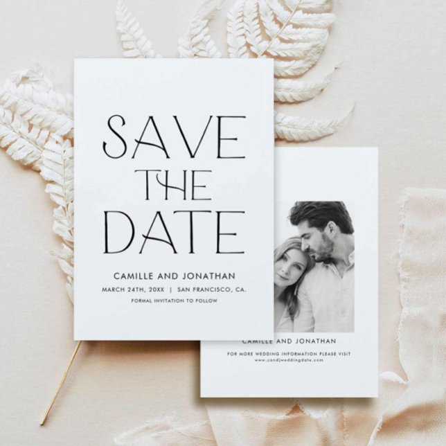 Elegant Minimal Photo Save the Date (Elegant Simple Black and White Photo Save the date card)