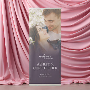 Elegant Minimal Photo Welcome Dark Purple Wedding Retractable Banner