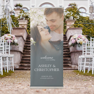Elegant Minimal Photo Welcome Space Grey Wedding Retractable Banner