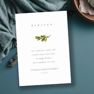 Elegant Minimal Pine Branch Christmas Blessed Holiday Card