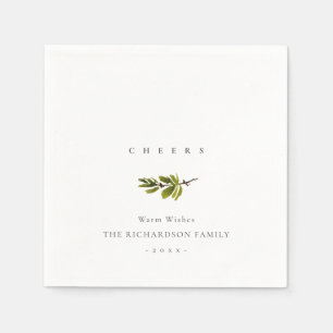 Elegant Minimal Pine Branch Christmas Cheers Napkin