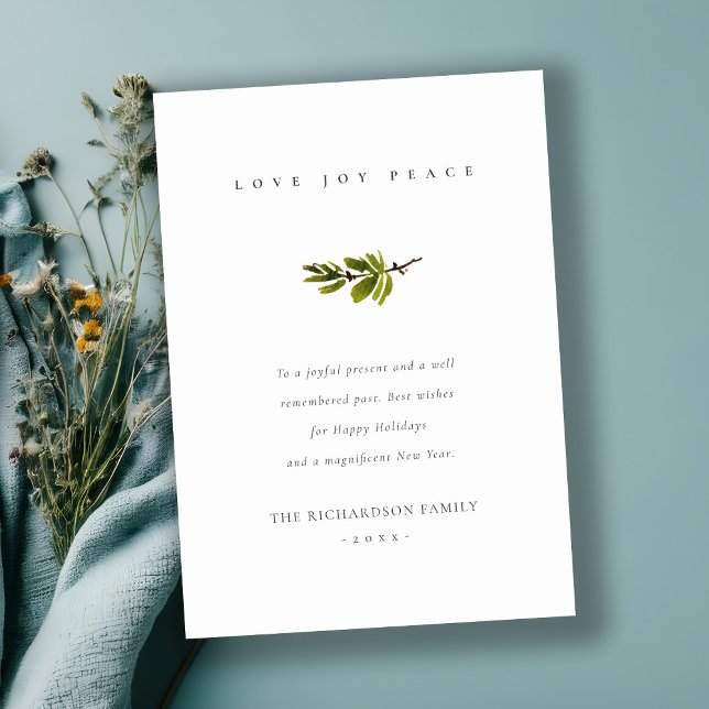 Elegant Minimal Pine Branch Christmas Love & Peace Holiday Card (Creator Uploaded)