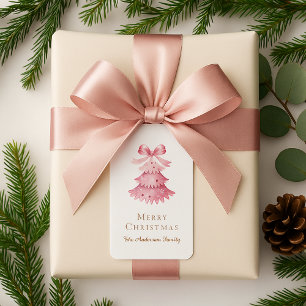 Elegant Minimal Pink Christmas Tree Typography Label