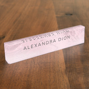 Elegant minimal pink rose gold glitter marble nameplate