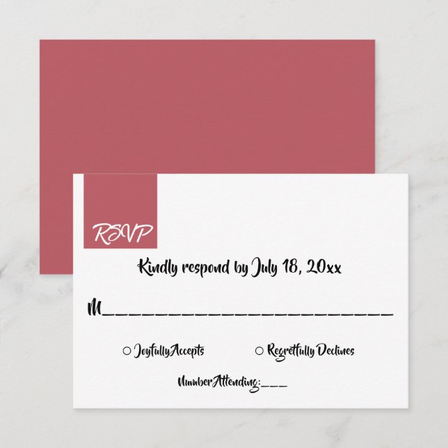 Elegant Minimal Pink Script Chic Modern Wedding RSVP Card (Front/Back)