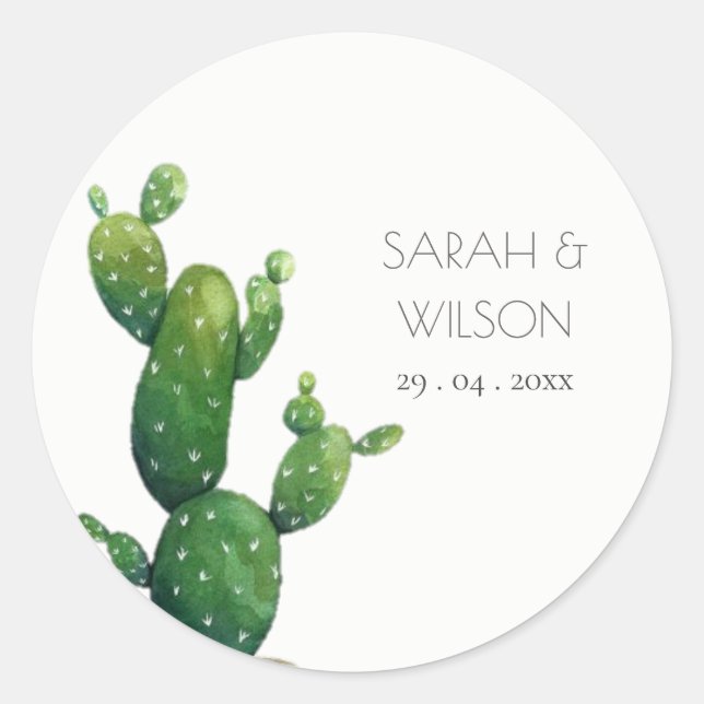 Elegant Minimal Potted Cactus Green Foliage Classic Round Sticker (Front)