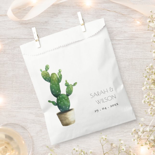 Elegant Minimal Potted Cactus Green Foliage Favour Bags (Clipped)