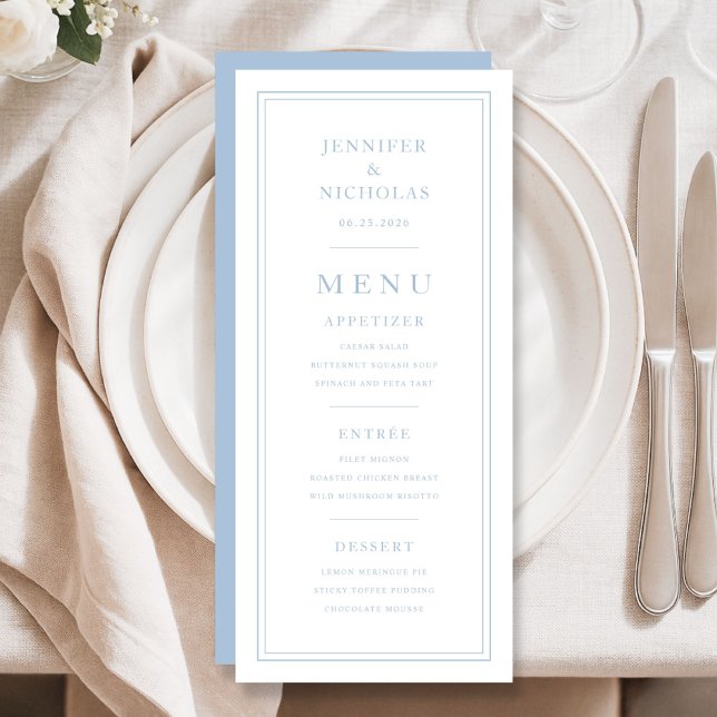 Elegant Minimal Powder Blue Wedding Menu (Elegant Minimal Powder Blue Wedding Menu)