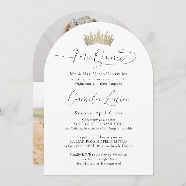 Elegant Minimal Quinceañera 3 Photo Mis Quince Invitation (Front/Back)