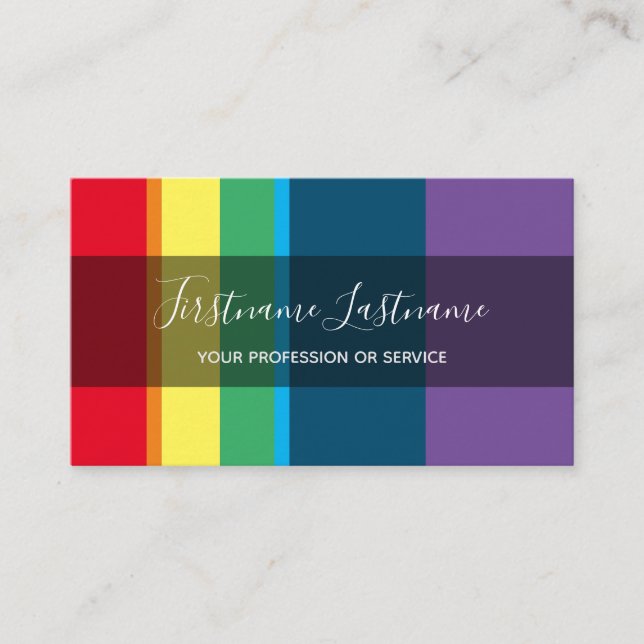 Elegant minimal rainbow colour stripes business card (Front)