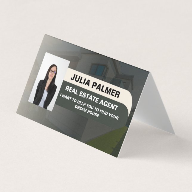 Elegant Minimal Real Estate Agent Photo   Business Card (Front)