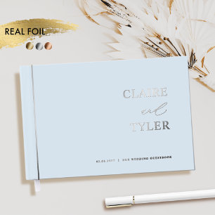 Elegant, Minimal Real Foil and Dusty Blue Wedding Guest Book
