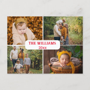elegant minimal red script 4 photos holiday  postcard