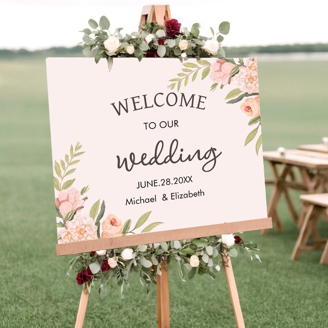 Elegant Minimal Rose Floral Wedding Welcome Sign   (Creator Uploaded)
