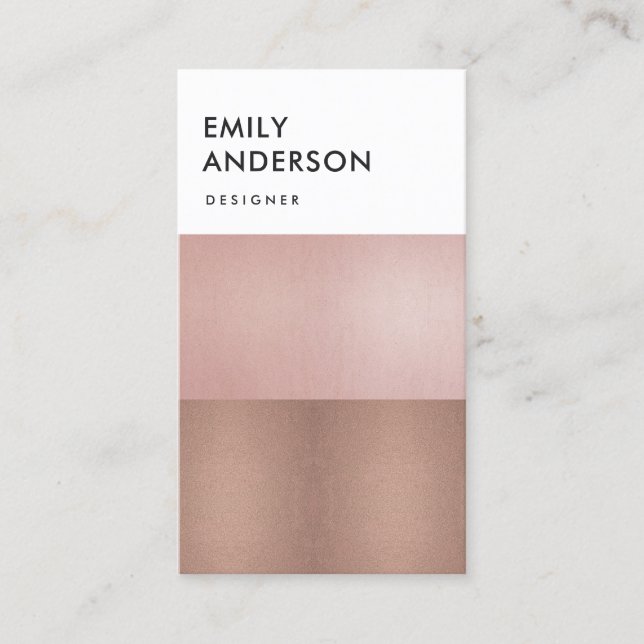 ELEGANT MINIMAL ROSE GOLD BLUSH PINK COPPER STRIPS BUSINESS CARD (Front)