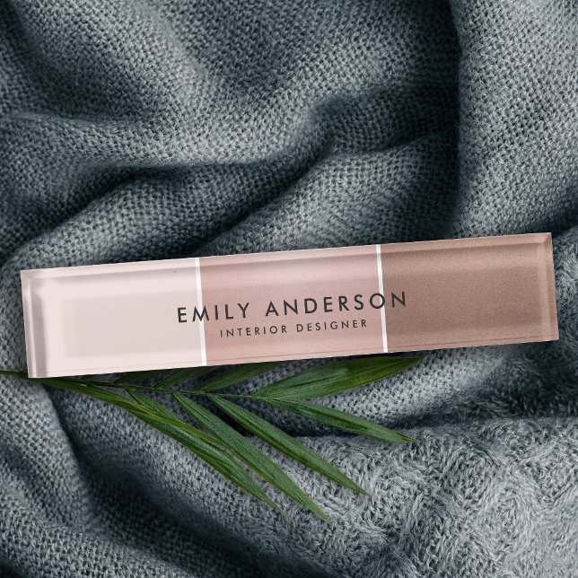 ELEGANT MINIMAL ROSE GOLD BLUSH PINK COPPER STRIPS NAMEPLATE (Creator Uploaded)