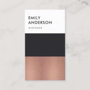 ELEGANT MINIMAL ROSE GOLD COPPER BLACK STRIPS BUSINESS CARD