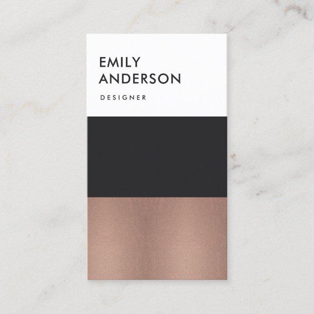ELEGANT MINIMAL ROSE GOLD COPPER BLACK STRIPS BUSINESS CARD (Front)