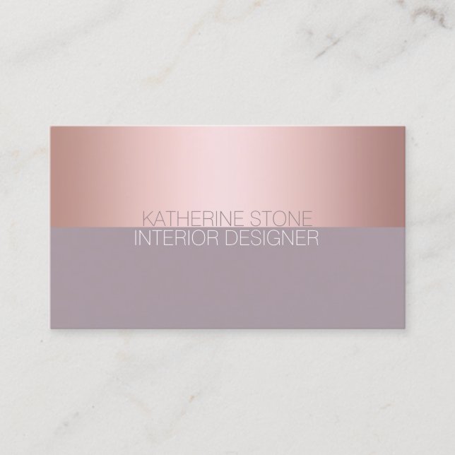 Elegant & minimal rose gold & purple colour block business card (Front)