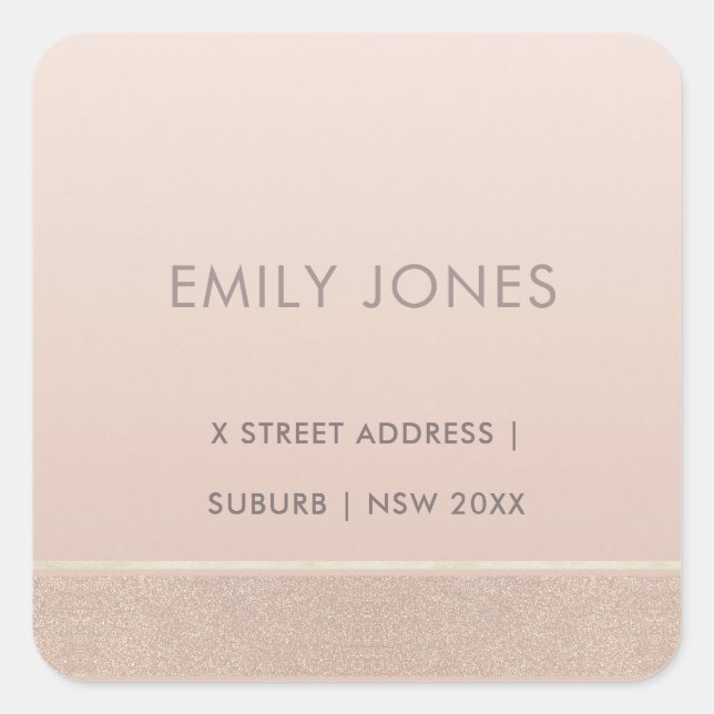 ELEGANT MINIMAL ROSE GOLD SHIMMER ADDRESS SQUARE STICKER (Front)