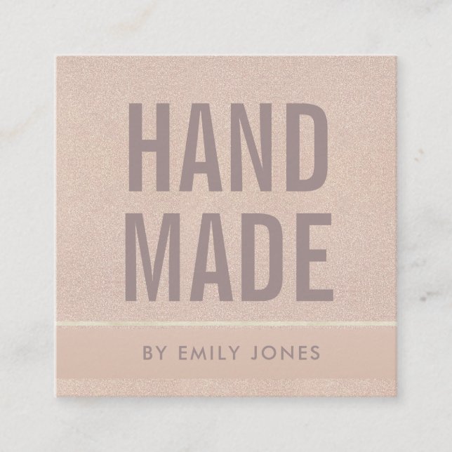 ELEGANT MINIMAL ROSE GOLD SHIMMER HANDMADE SQUARE BUSINESS CARD (Front)