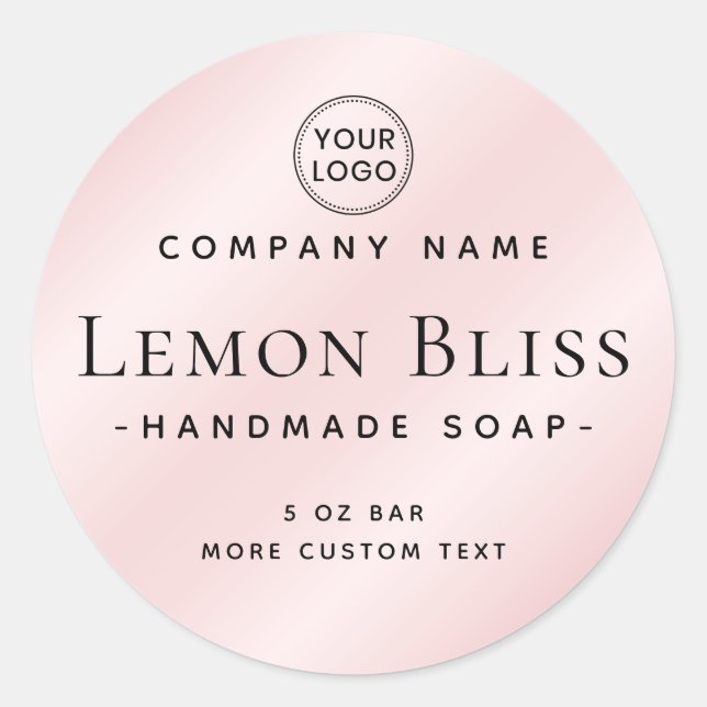 Elegant minimal round light pink product label (Front)